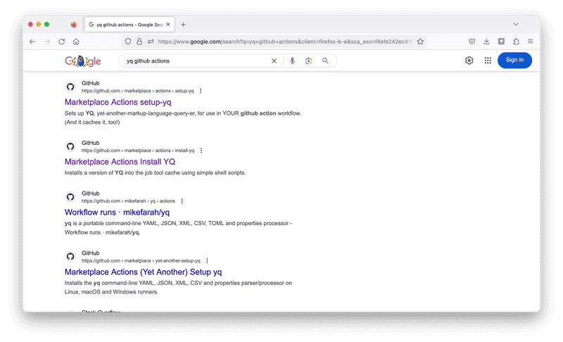 a page of search results for marketplace actions