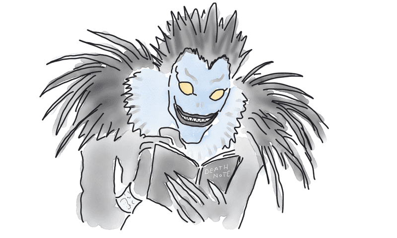 Ryuk writing in the death note book